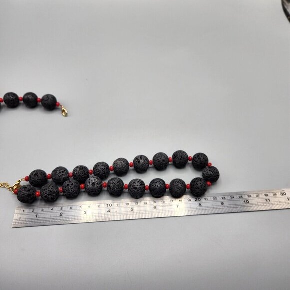 Lava Rock Necklace & Bracelet Set 18" + 3" Red Spacer Beads Lobster Clasp - Picture 9 of 10